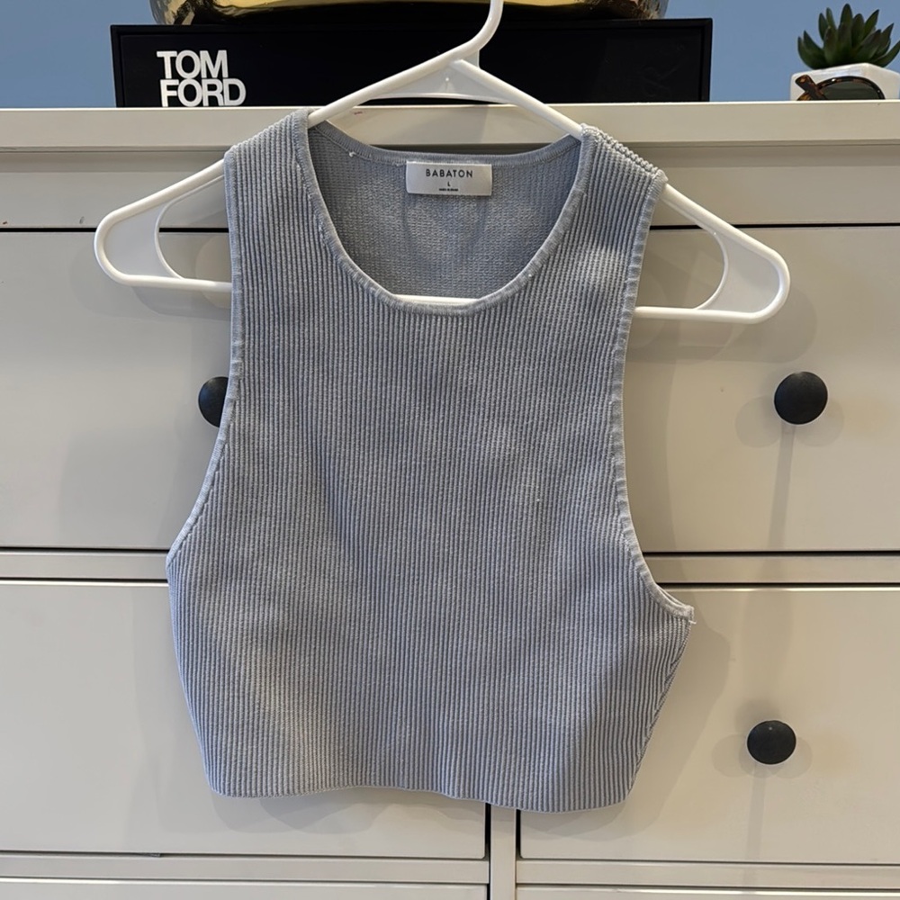 Babaton Women's Blue Ribbed Tank Top